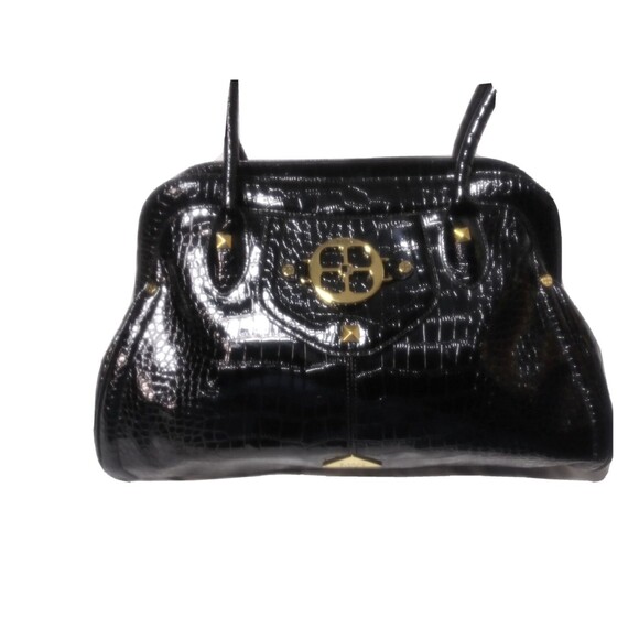 IMAN Shoulder Tote Bag Large Handbag Patent Leather Purse Croc embossed - Picture 2 of 6